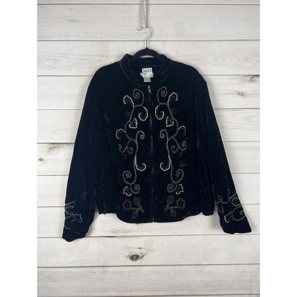 Spiegel Jacket Womens 22W Black Velvet Embroidered Floral Full Zip Dressy Party